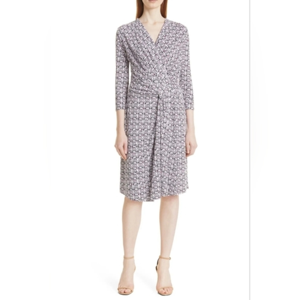 NWT $348 Hugo Boss Exandria Geo Print Wrap Front Dress In Cradle‎ Pink FantasyXS